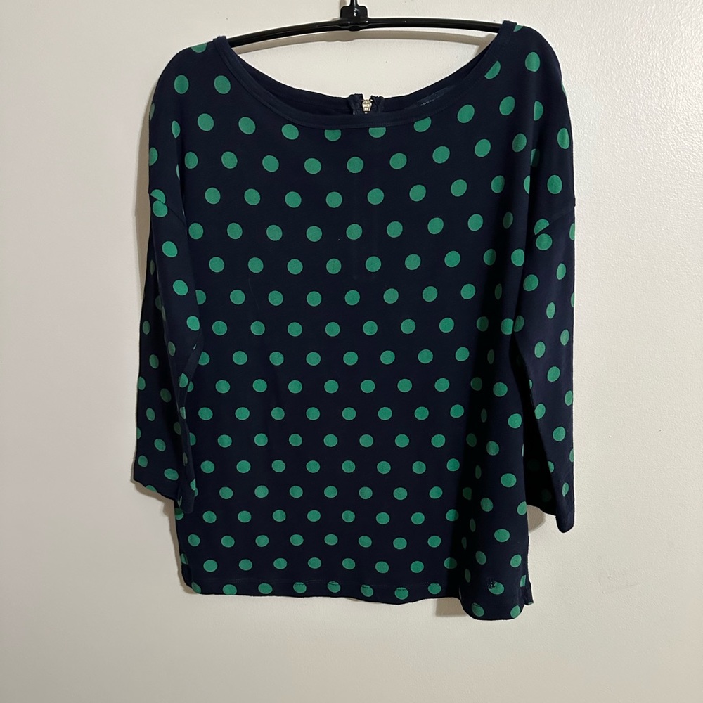 Tommy Hilfiger Navy with Green Polka Dots 3/4 Sleeve Cotton Jersey Top, Size M